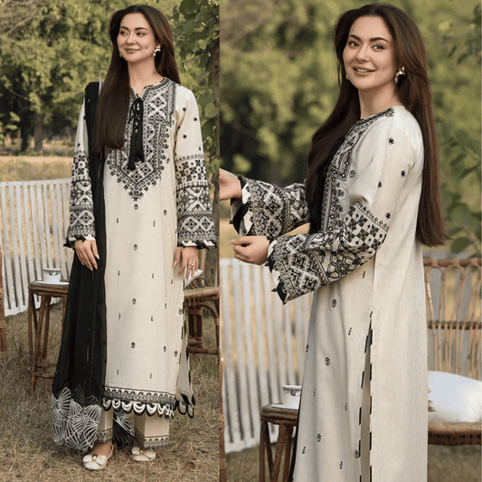 Allys - 3PC Dhanak Embroidered Suit - zab939