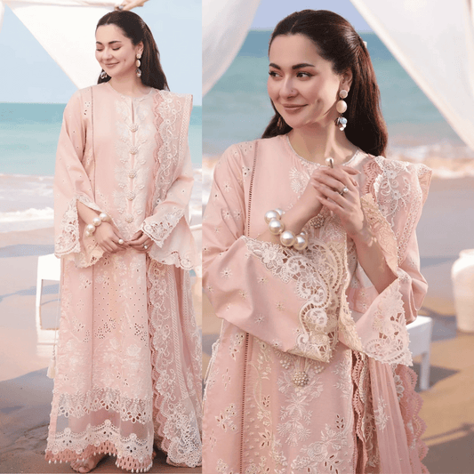 Chikenkari Qalamkar Embroidered 3 PC Lawn - zab1009
