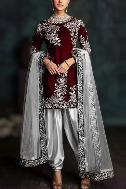 Jazmin - Embroidered Velvet 3-Piece Dress - zab985