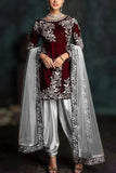 Jazmin - Embroidered Velvet 3-Piece Dress - zab985