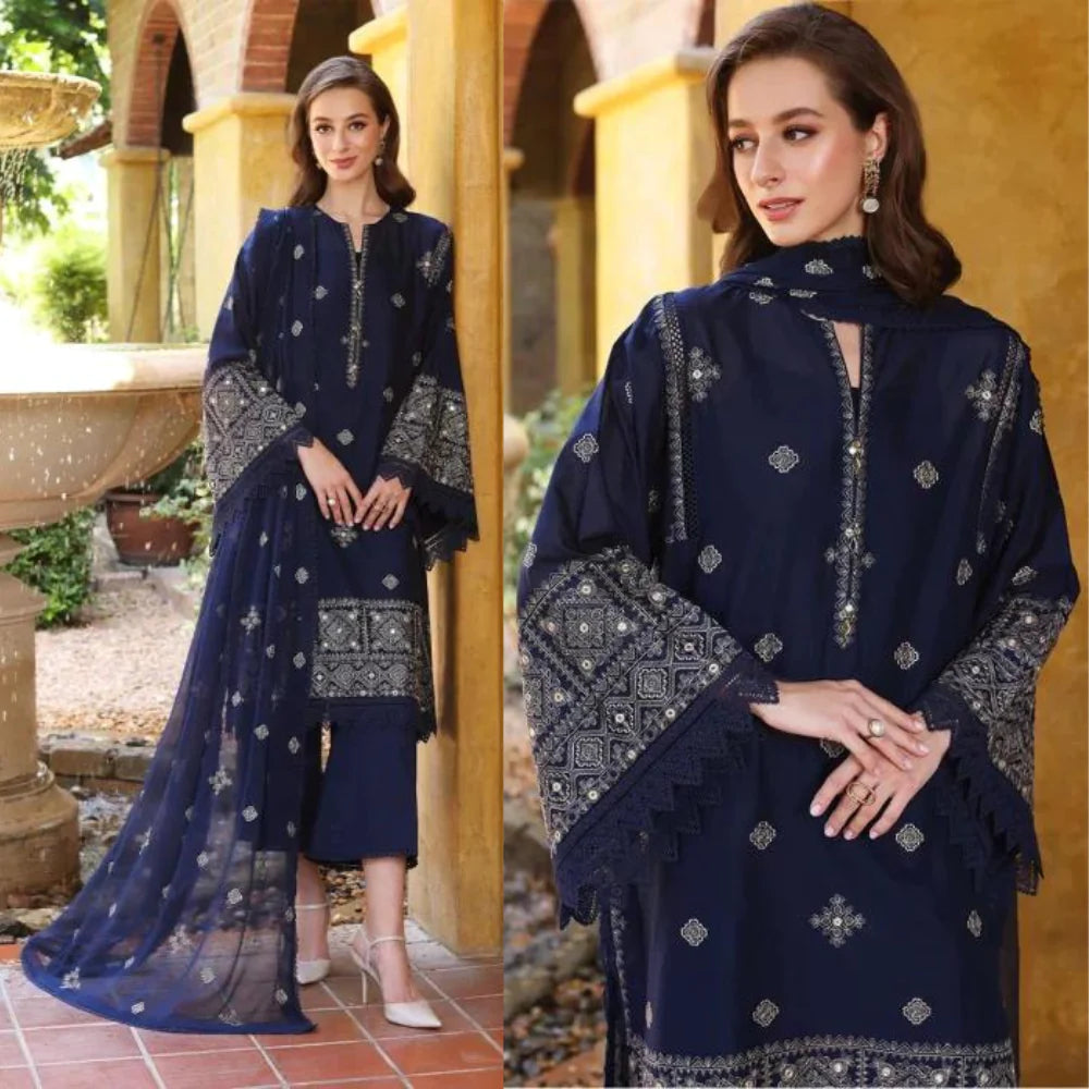 BAREEZE-EMBROIDERED 3PC LAWN DRESS WITH EMBROIDERED CHIFFON DUPATTA ZAB210