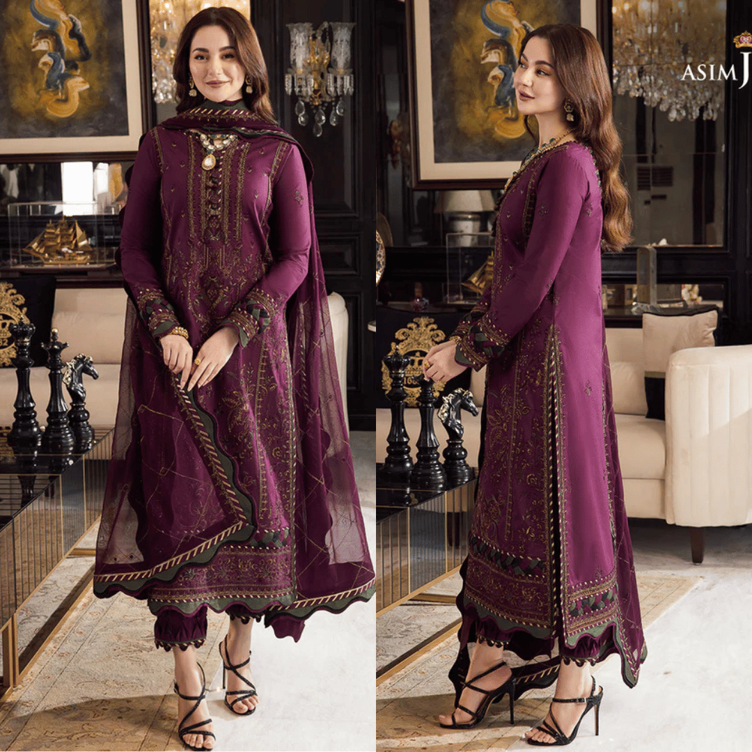Asim Jofa, unstitched 3 piece lawn sequence embroidered suit - zab1024