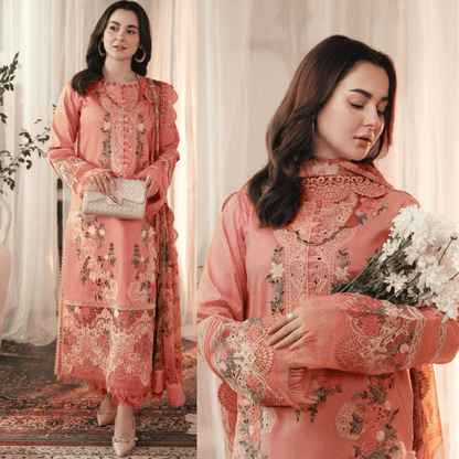 Zara Shahjahan - 3-PC ChickenKari Dhanak EMBROIDERED SUIT - zab1028