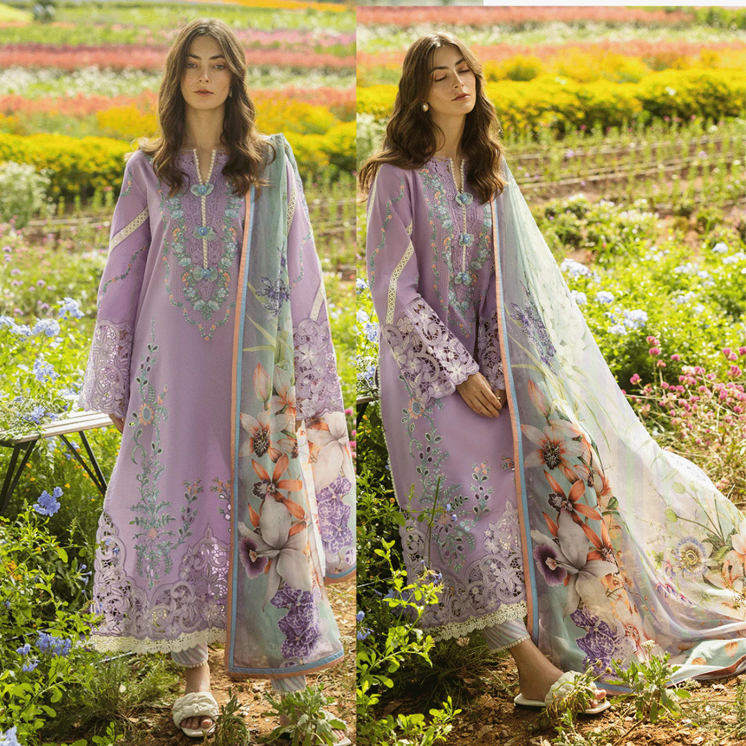 Maria B - 3PC Dhanak Chickenkari Embroidered Suit - zab1029