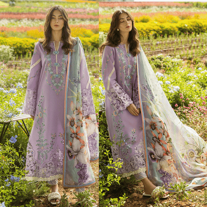 Maria B - 3PC Dhanak Chickenkari Embroidered Suit - zab1029