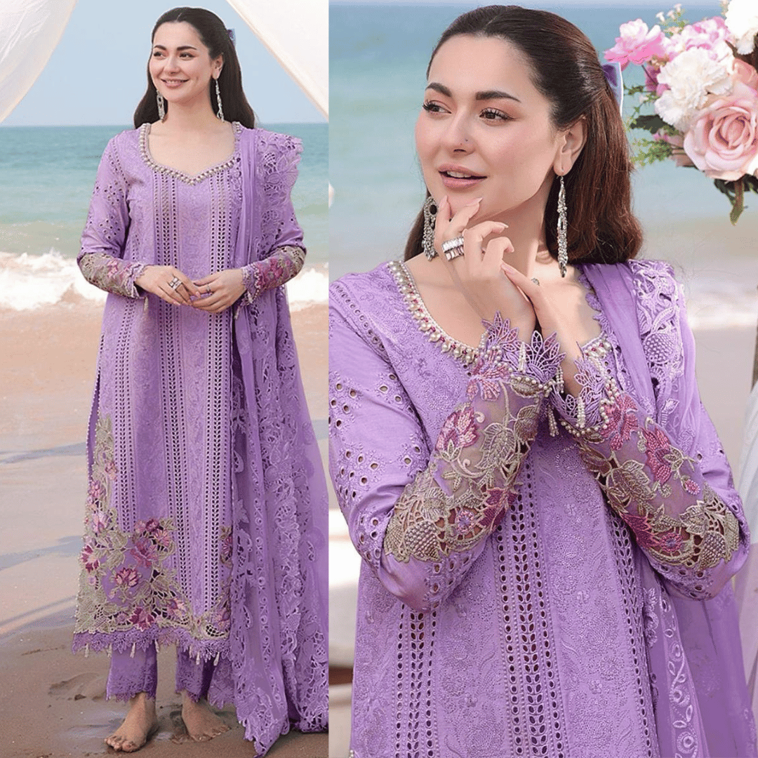 Qalamkar - 3PC Lawn Chikenkari Embroidered Shirt - zab1034