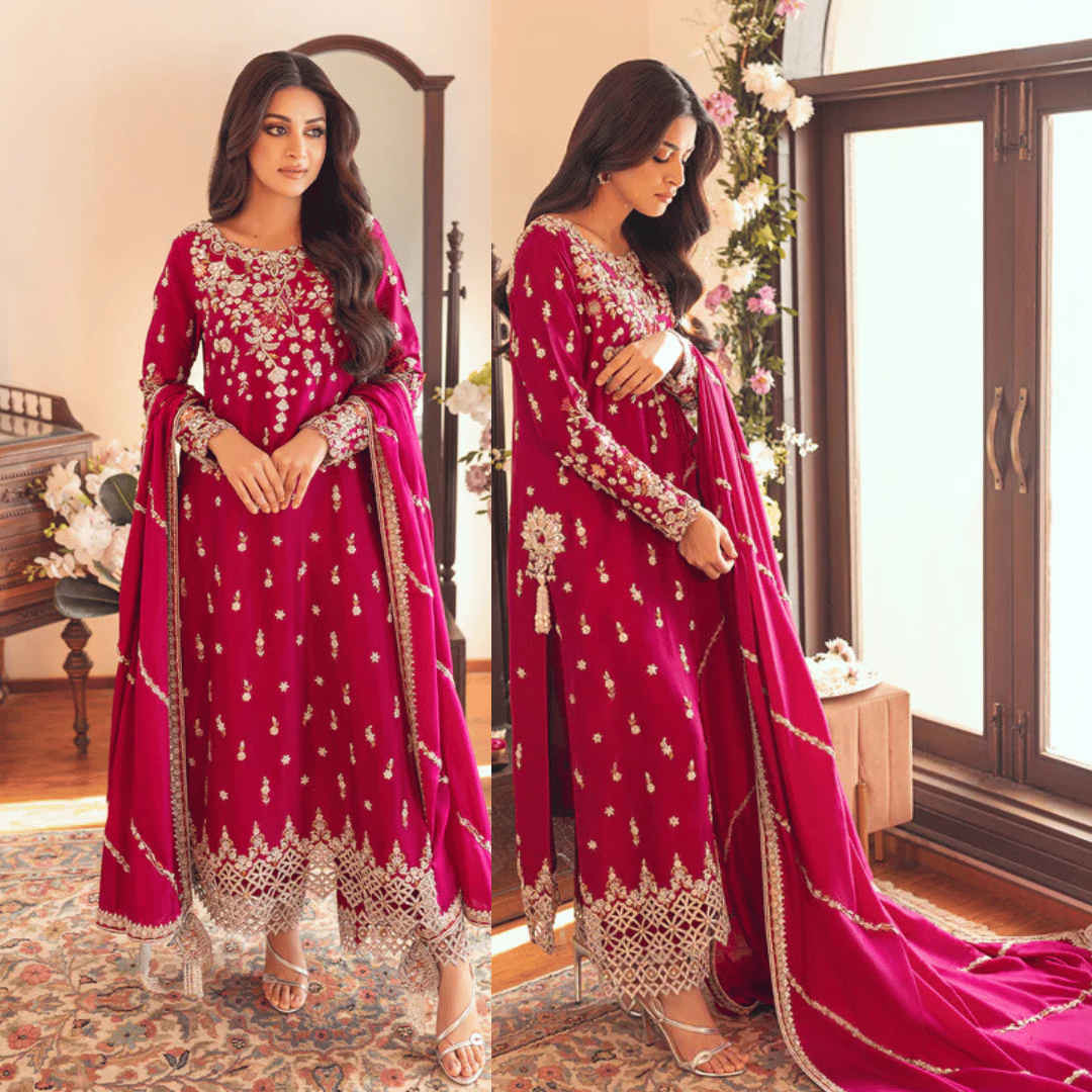 SUNNiA MANAHiL - 3pc Heavy Embroidered Dhanak Stuff - zab1043