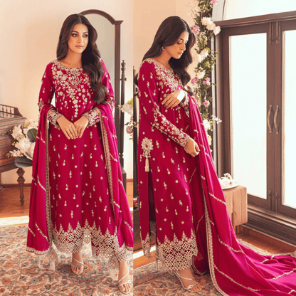 SUNNiA MANAHiL - 3pc Heavy Embroidered Dhanak Stuff - zab1043