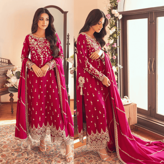SUNNiA MANAHiL - 3pc Heavy Embroidered Dhanak Stuff - zab1043