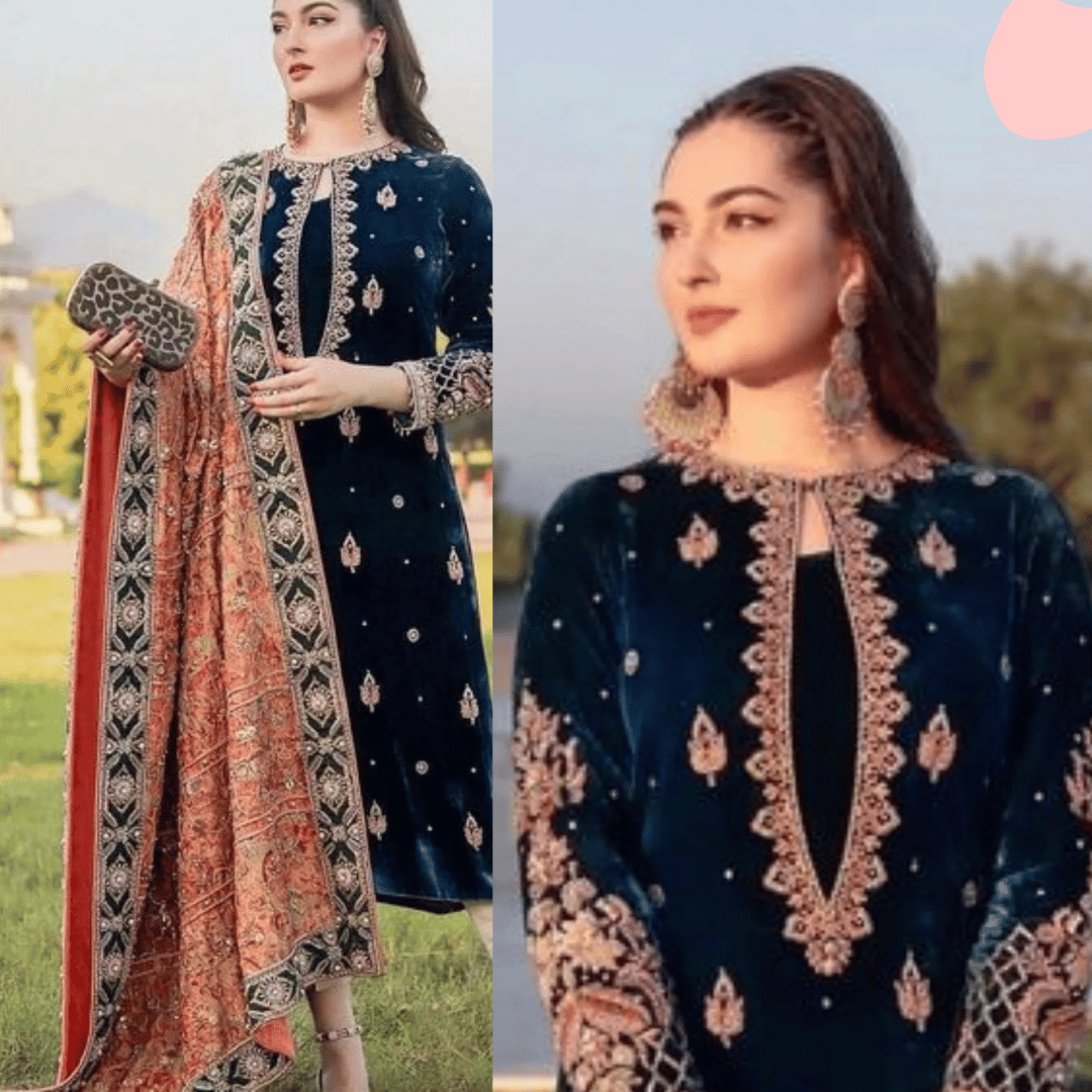 Unstitched Velvet 3PCs Embroidered Dress With Dhanak Shawl - zab965