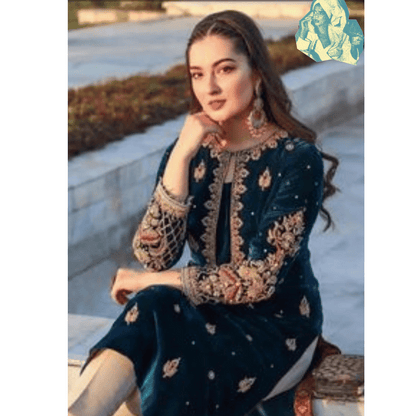 Unstitched Velvet 3PCs Embroidered Dress With Dhanak Shawl - zab965