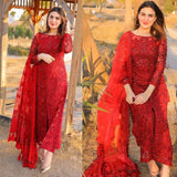 Zab492-3PC Organza Heavy Embroidered Shirt With Embroidered Organza Dupatta