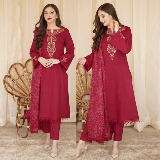 Asling - Winter 3PC Dhanak Embroidered Suit - zab1106