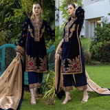 3-Piece Unstitched Heavy Embroidered Velvet Suit - zab980