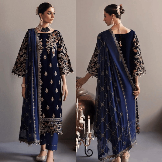 3-Piece Unstitched Heavy Embroidered Velvet Suit - zab981
