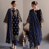 3-Piece Unstitched Heavy Embroidered Velvet Suit - zab981
