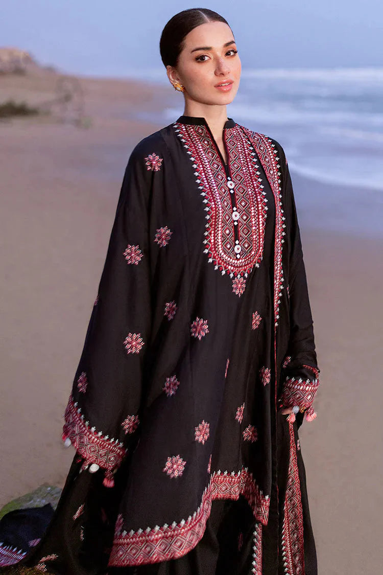 CROSS STITCH-3PC DHANAK EMBROIDERED SHIRT WITH DHANAK EMBROIDERED SHAWL - zab1259