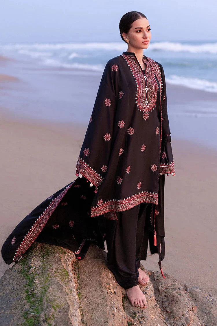 CROSS STITCH-3PC DHANAK EMBROIDERED SHIRT WITH DHANAK EMBROIDERED SHAWL - zab1259