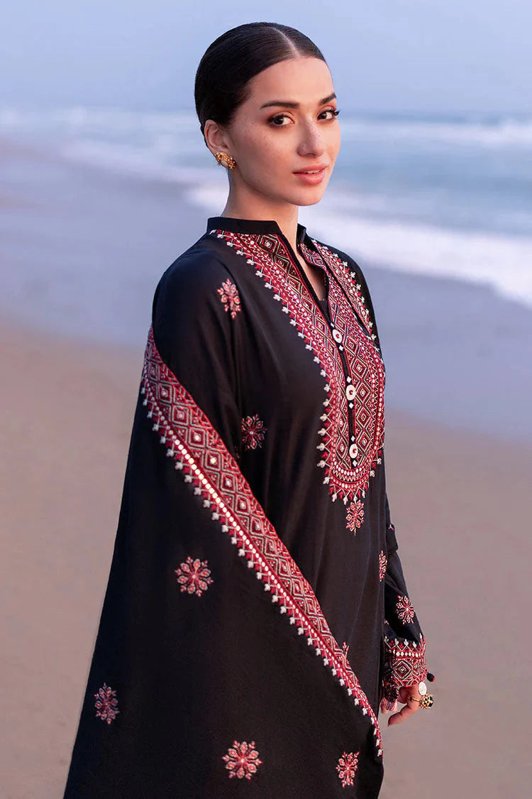 CROSS STITCH-3PC DHANAK EMBROIDERED SHIRT WITH DHANAK EMBROIDERED SHAWL - zab1259