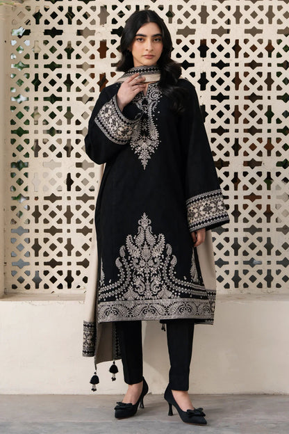 JAZMIN - 3PC DHANAK EMBROIDERED SHIRT WITH DHANAK EMBROIDERED SHAWL AND TROUSER - zab1202