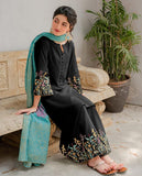 zab683/2 Black Dhanak Embroidered three piece With Dhanak Shawl