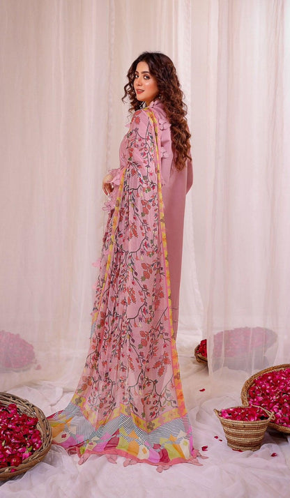 3PC Lawn Heavy Embroidered Shirt & Silk Digital Printed Dupatta. zab724