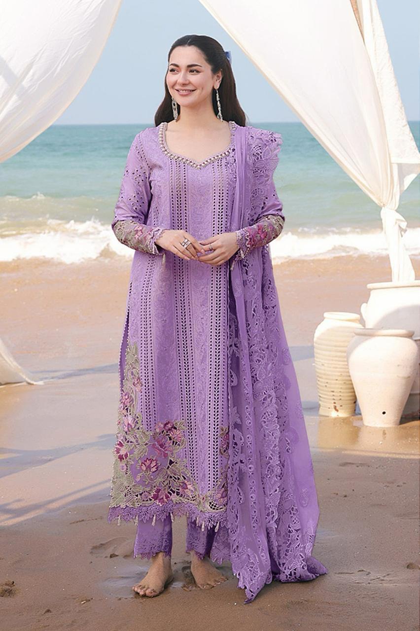Qalamkar - 3PC Lawn Chikenkari Embroidered Shirt - zab1034