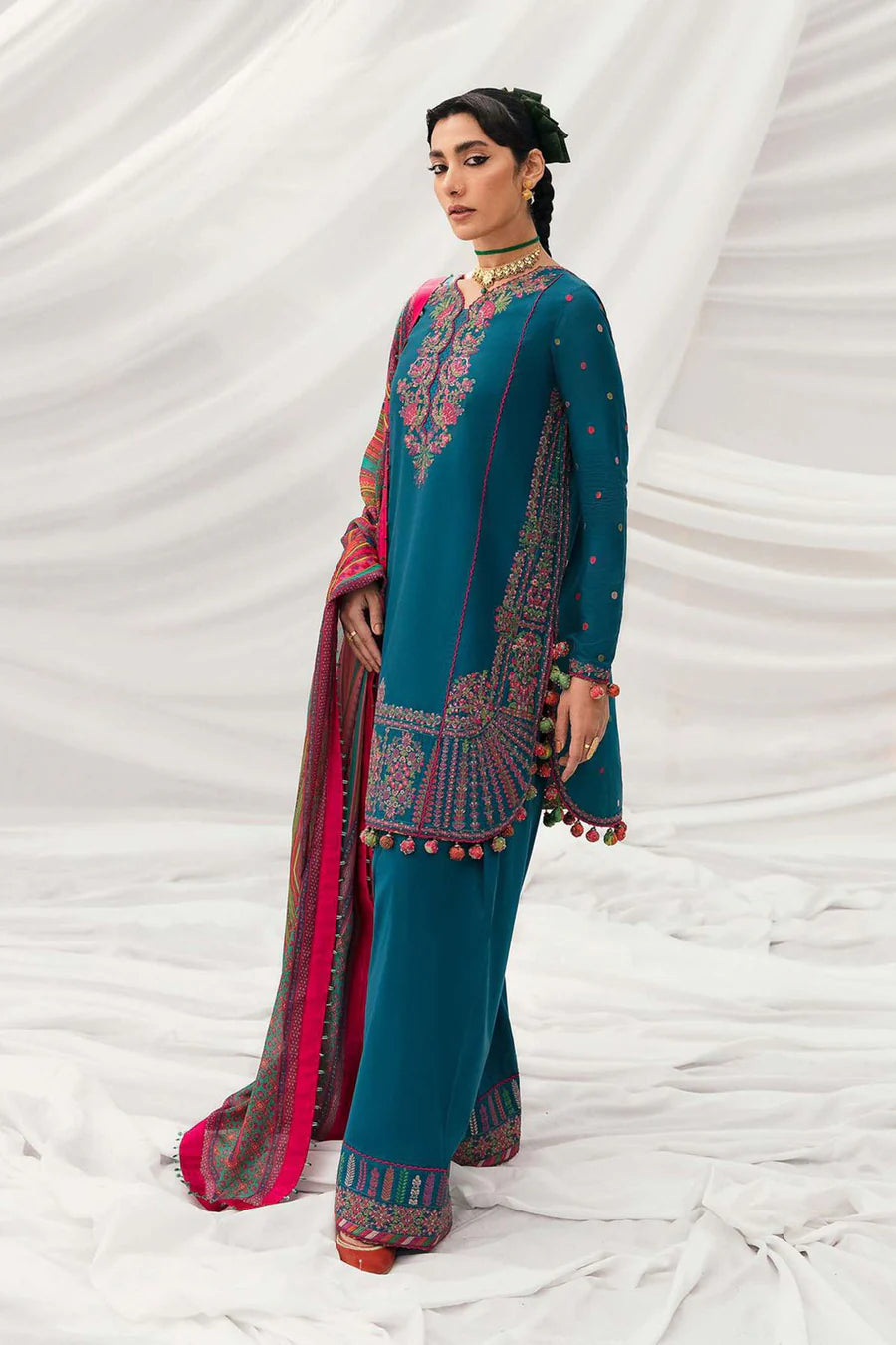 Hussain Rehar Winter Embroidered 3pc Dhanak Suite - zab1223