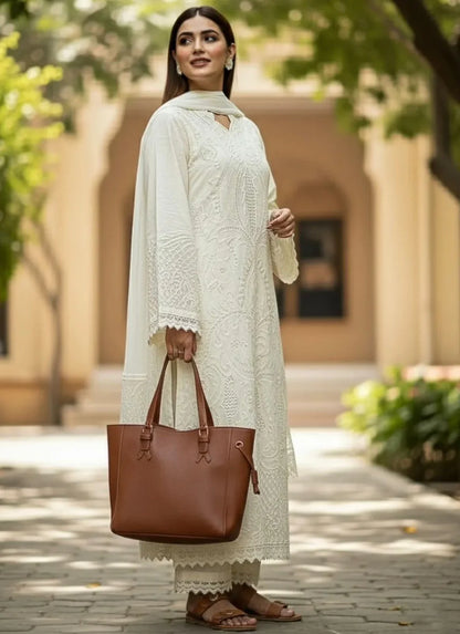 ZAB - 3PC Lawn Chiken Kari Embroidered Shirt with organza Embroidered Dupatta zab1286