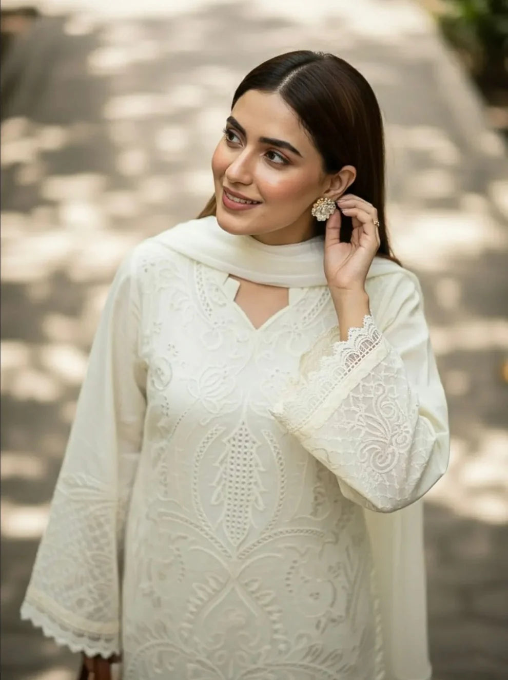ZAB - 3PC Lawn Chiken Kari Embroidered Shirt with organza Embroidered Dupatta zab1286