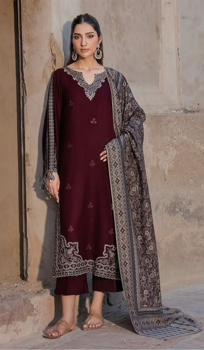 JAZMIN Dhanak Embroidered with Print wool shawl - zab1224
