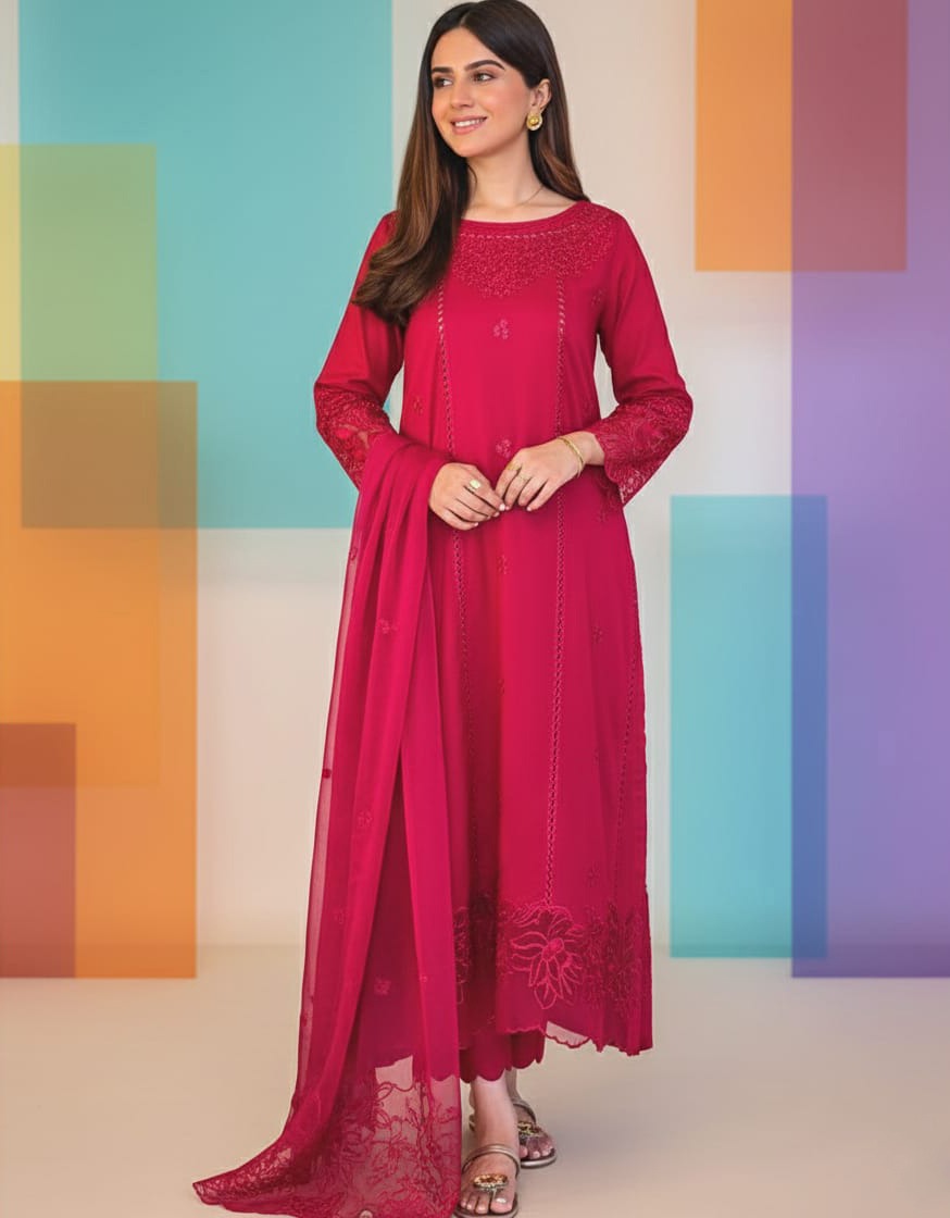 LimeLight - Dhanak 3 Piece Embroidered Dress - zab1243