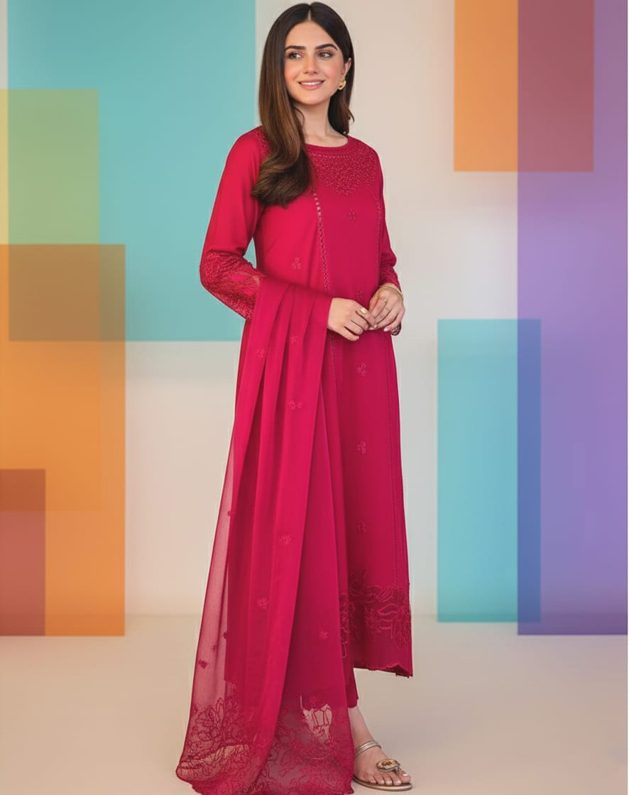 LimeLight - Dhanak 3 Piece Embroidered Dress - zab1243