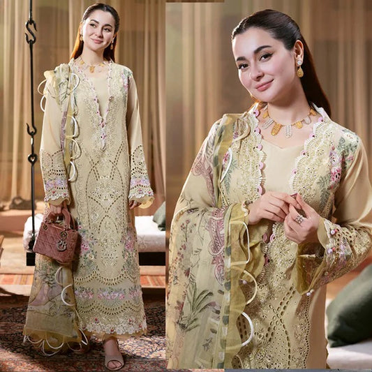 ZAB - Summer 3PC Lawn Chikenkari Embroidered Shirt - zab1339