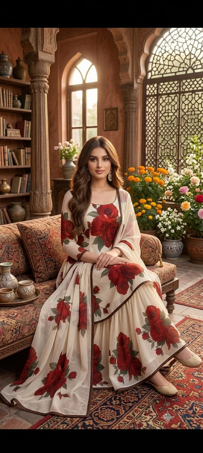 ZAB - 3 piece Lawn silk frock style Printed suit - zab1469