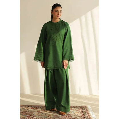 Premium Emerald Green 3-Piece Unstitched Suit with MaTching Shawl - zab1518