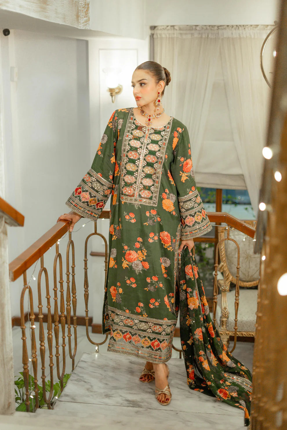ZAB - Heavy Embroidered Silk 3 Pc Suit - zab1163