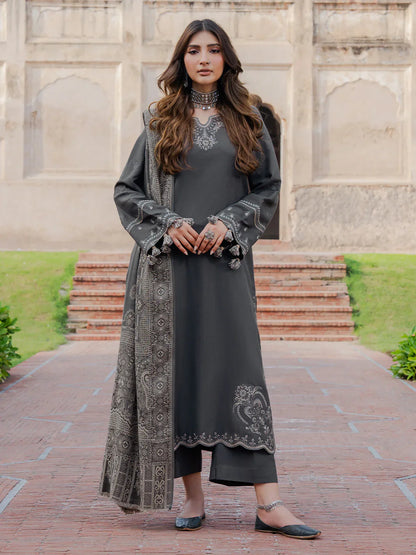izel - Winter 3PC Dhanak Embroidered Suit - zab1252