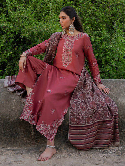 izel - Winter 3PC Dhanak Embroidered Suit - zab1227