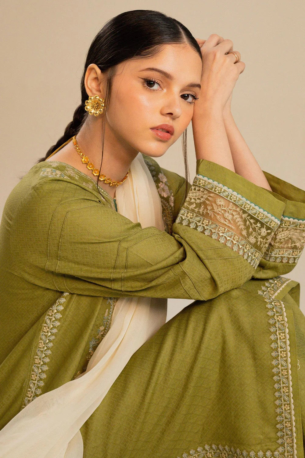 Zara Shahjahan - Embroidered Lawn 3pc with Embroidered Chiffon Dupatta- zab1335