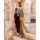Jazmin - Embroidered Velvet 3-Piece Dress - zab986