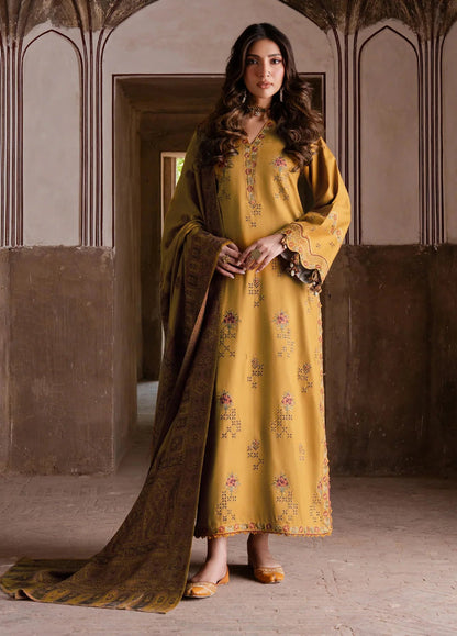 IZEL-3PC DHANAK EMBROIDERED SHIRT WITH COURTRAI WOOL PRINT SHAWL - zab1272