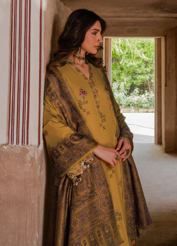 IZEL-3PC DHANAK EMBROIDERED SHIRT WITH COURTRAI WOOL PRINT SHAWL - zab1272