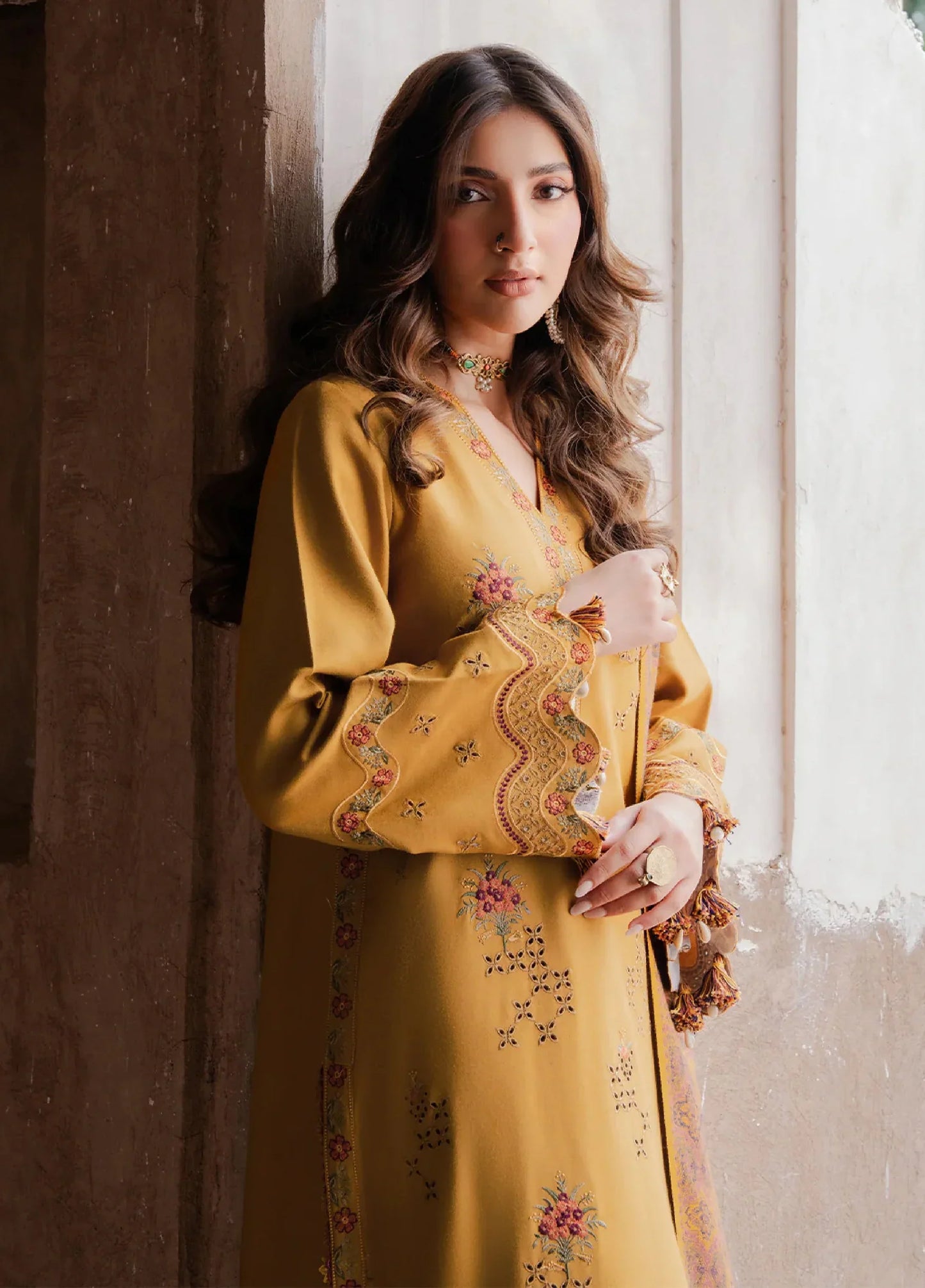 IZEL-3PC DHANAK EMBROIDERED SHIRT WITH COURTRAI WOOL PRINT SHAWL - zab1272
