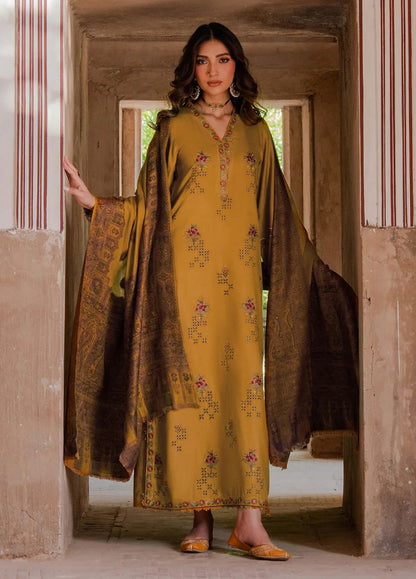 IZEL-3PC DHANAK EMBROIDERED SHIRT WITH COURTRAI WOOL PRINT SHAWL - zab1272