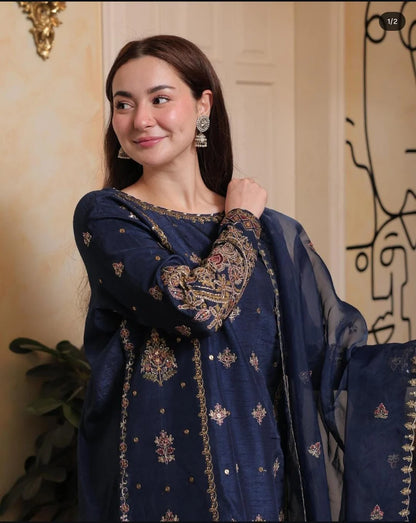 ZAB - 3PCs Embroidered Lawn Dress With Monar Dupatta - zab1308