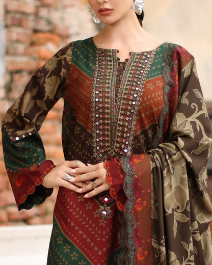 Charizma - Winter 3PC Karandi Digital Printed Dress - zab1522