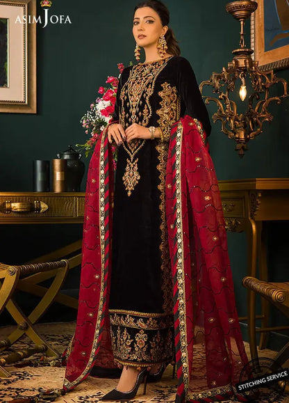 Asim jofa Embroidered Velvet 3piece suit - zab976
