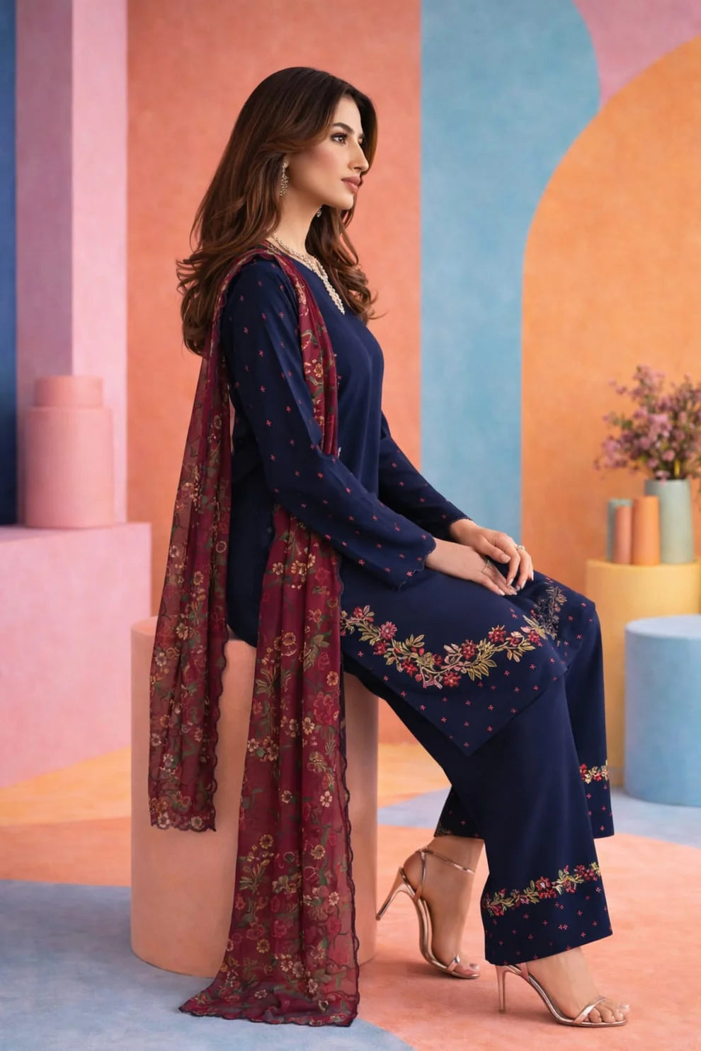 Sapphire - Summer 3PCs Embroidered Lawn Dress With Manaar Dupatta - zab1305