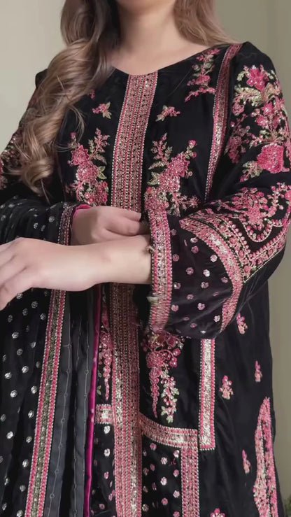 Maria B - Velvet Dress with Embroidered Dupatta - zab992